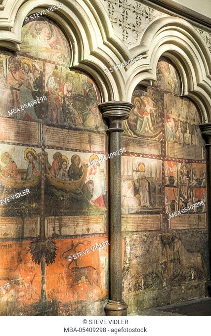 England, London, Westminster Abbey, The Chapter House, Wall Paintings dating from 1400 Showing Scenes from The Book of Revelation