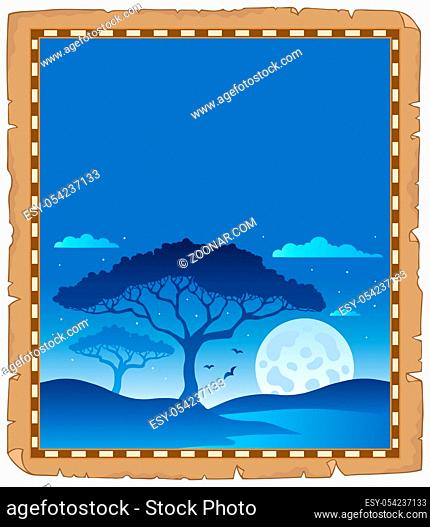 Parchment with savannah night scenery - picture illustration