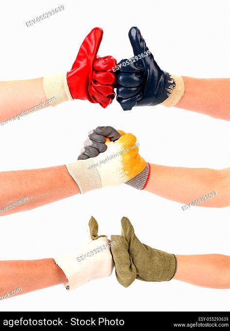 Different congratulations with hands. Isolated on a white background