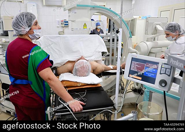 RUSSIA, IVANOVO - NOVEMBER 30, 2023: A patient is prepared for a thulium fibre laser lithotripsy at the urology department of City Clinical Hospital No 7
