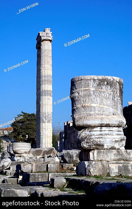 Columns of Apollo temple in Didim, Turkey