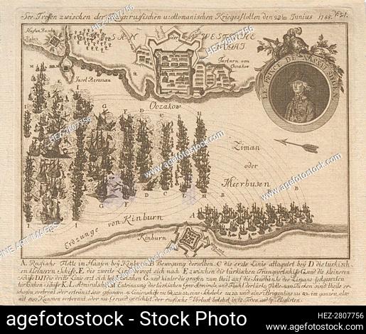 Naval battle between the Russian and Ottoman fleets on June 22, 1788, 1788. Creator: Anonymous