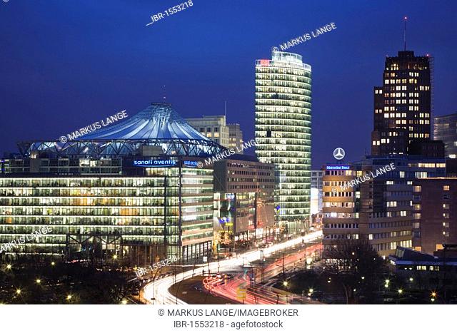 Potsdamer Platz square with DB Tower, Sony Center and Kollhoff Tower, Berlin, Germany, Europe