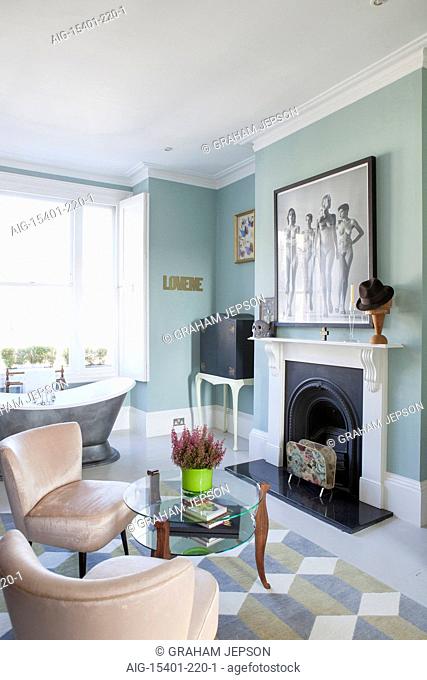 Artist and designer Jo Berryman's house in Hampstead, London. The lounge off the bedroom space on the first floor