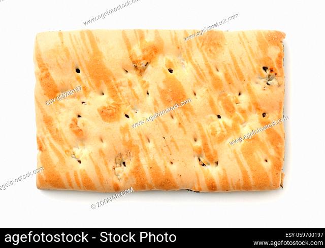 Top view of marble wheat biscuit isolated on white