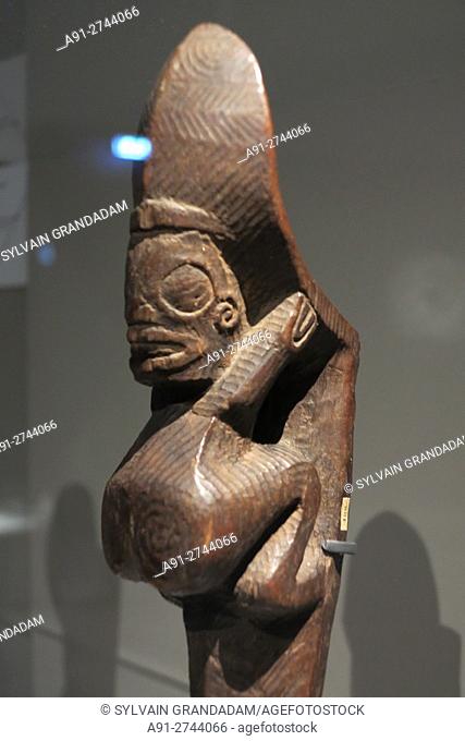 France, Ile-de-France, Paris, Branly museum, marquesas islands tribal art exhibition ""Mata Hoata""