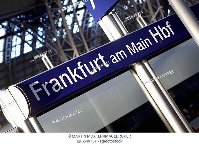 Sign, Frankfurt am Main Hbf (Frankfurt central rail station), Frankfurt, Hesse, Germany, Europe