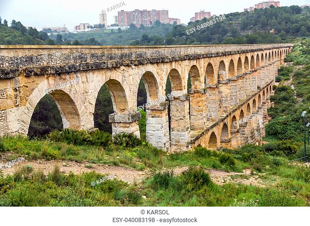 view of the roman aqueduct Pont del Diable, Tarragona, Spain