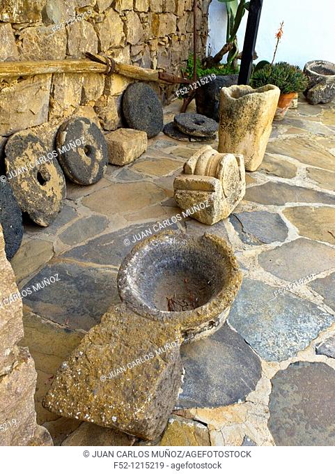 Gofio hand millstones in the Archaeological Museum, Betancuria, Fuerteventura, Las Palmas, Canary Islands, Spain