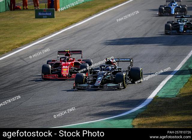 # 77 Valtteri Bottas (FIN, Mercedes-AMG Petronas F1 Team), # 55 Carlos Sainz (ESP, Scuderia Ferrari Mission Winnow), F1 Grand Prix of Italy at Autodromo...