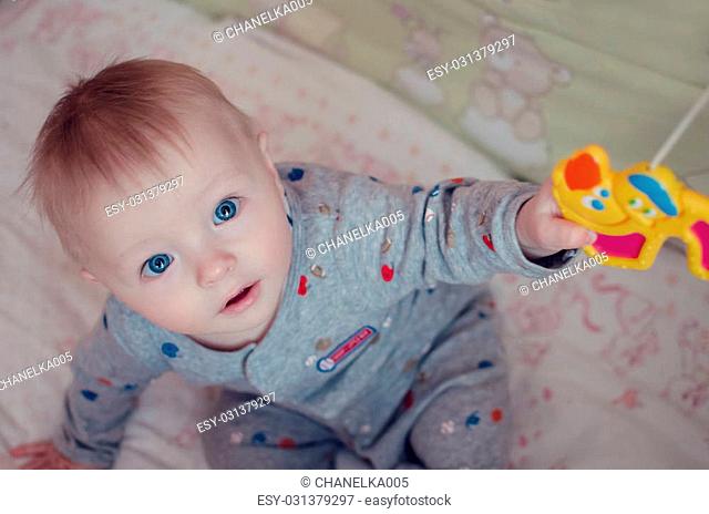 Cute baby with big blue eyes Stock Photos and Images | agefotostock