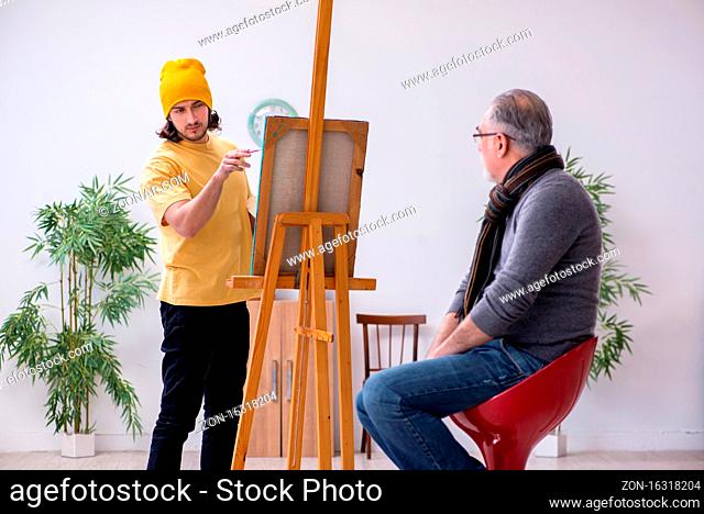 Young portraitist and old model