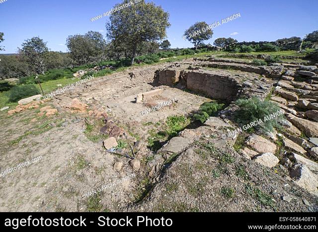 Tamusia archaeological site, Botija, Caceres, Extremadura. House foundations. Western Hispano-Celtic hillfort of Vettonian people