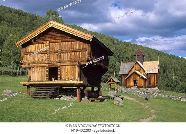 Wooden barn (loft) in Uvdal museum, Numedal, Norway