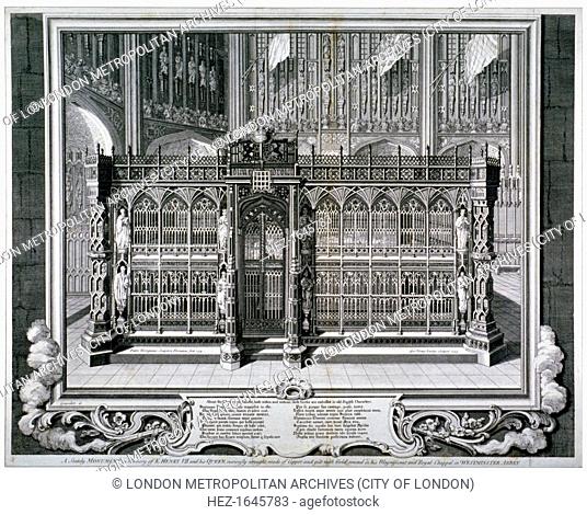 Monument to Henry VII and Queen Elizabeth in the king's chapel, Westminster Abbey, London, 1735