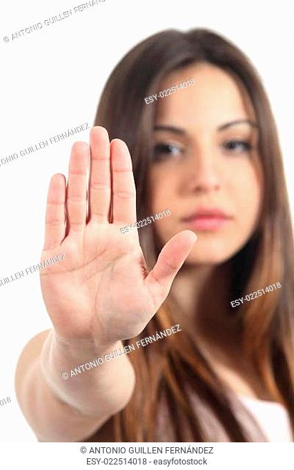 Woman making stop gesture with her hand