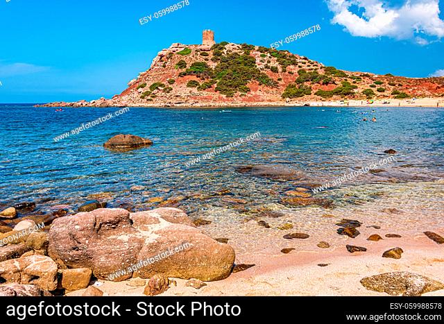 Transparent seewater in the beach of Torre del Porticciolo, situated in Porto Conte Park, near Alghero in Sardinia