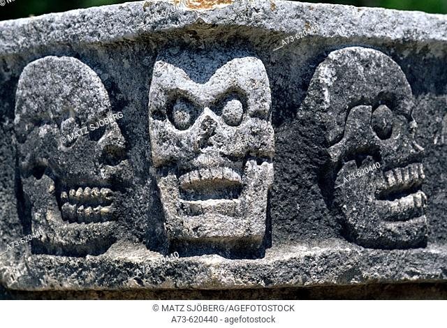 Particular of the Tzompantli (Skulls Temple) (UNESCO World Heritage). Chichen Itza. Yucatan. Mexico