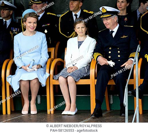 Queen Mathilde of Belgium, Crown Princess Elisabeth and King Philippe - Filip of Belgium attend the christening of navy ship P902 patrol Pollux at the naval...