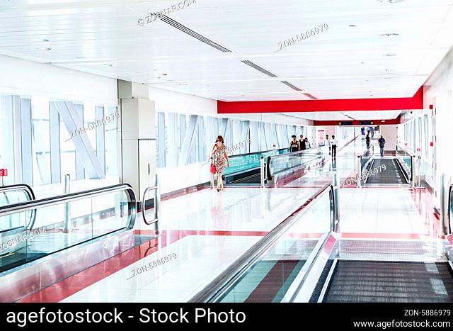 DUBAI, UAE - NOVEMBER 13: Dubai Metro as world's longest fully automated metro network (75 km). Automatic Stairs at Dubai Metro Station