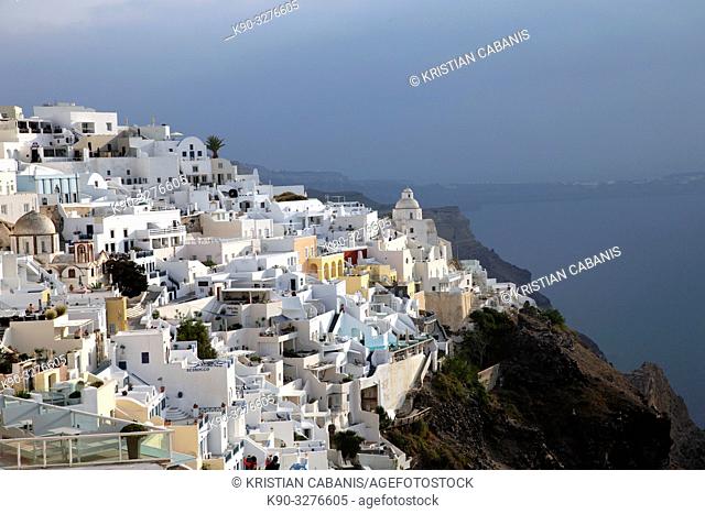 Houses in Oia with sea and caldera, Santorin, Greece, Europe