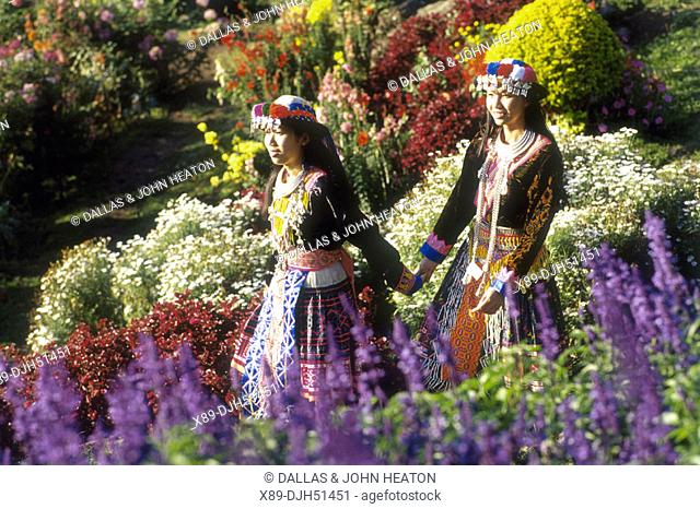 Thailand, Chiangmai, Hmong Hilltribe Costume, Girls