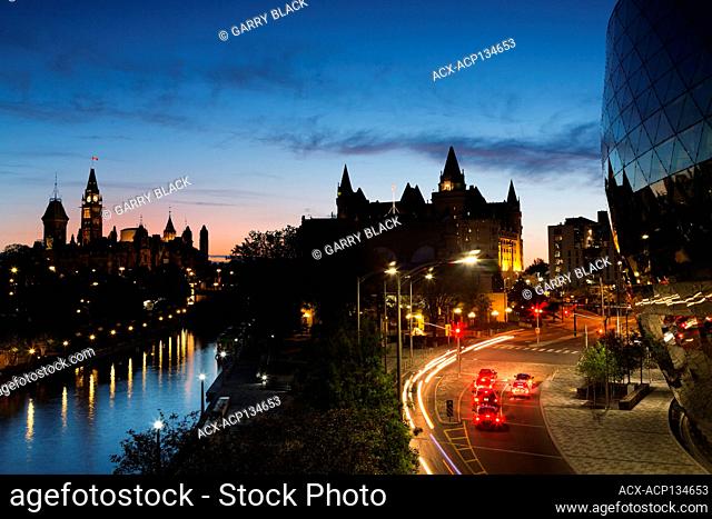 Parliament Buildings, Fairmont Chateau Laurier Hotel and Ottawa Convention Centre, Colonel By Drive, Ottawa, Ontario, Canada