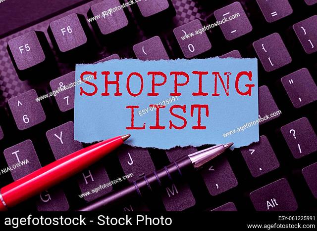 Text caption presenting Shopping List, Word Written on Discipline approach to shopping Basic Items to Buy Setting Up New Online Blog Website