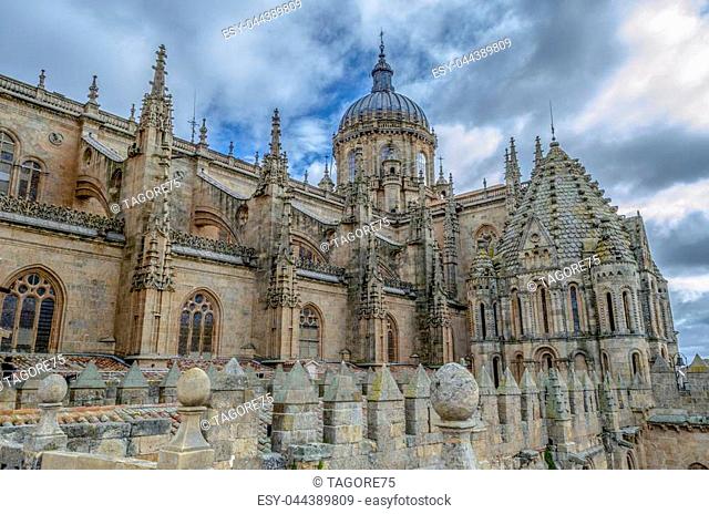 View of the tower and dome of the cathedral of Salamanca in Spain