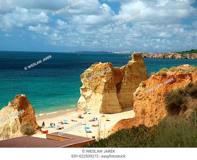 A section of the idyllic Praia de Rocha beach on the Algarve region