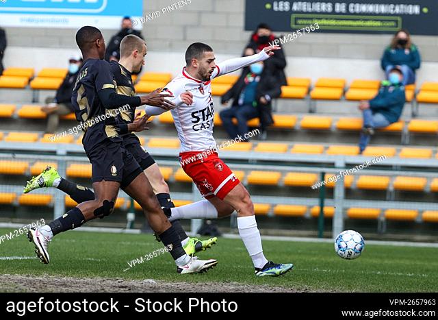 Mouscron's Bruno Xadas Alexandre Vieira Almeida pictured in action during a soccer match between Royal Excel Mouscron and Standard Liege
