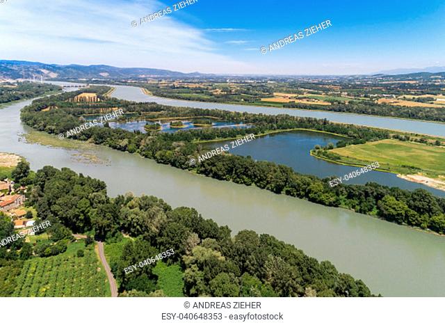 aerial view of the rhone between le pouzin and baix