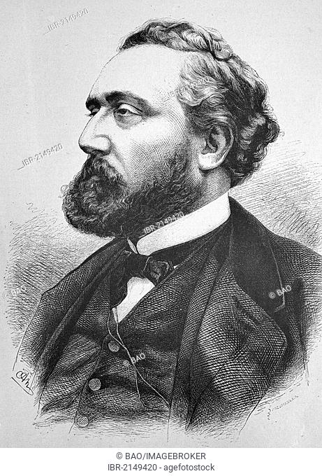 Léon Gambetta, 1838-1882, French statesman of the Third Republic, historic wood engraving, ca. 1880