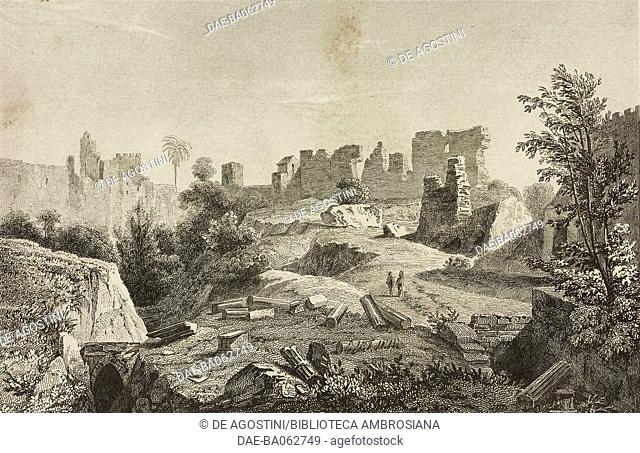 Ruins of Ascalon, Palestine, engraving by Lemaitre and Gaucherel from Palestine, Description Geographique, Historique et Archeologique by Salomon Munk...