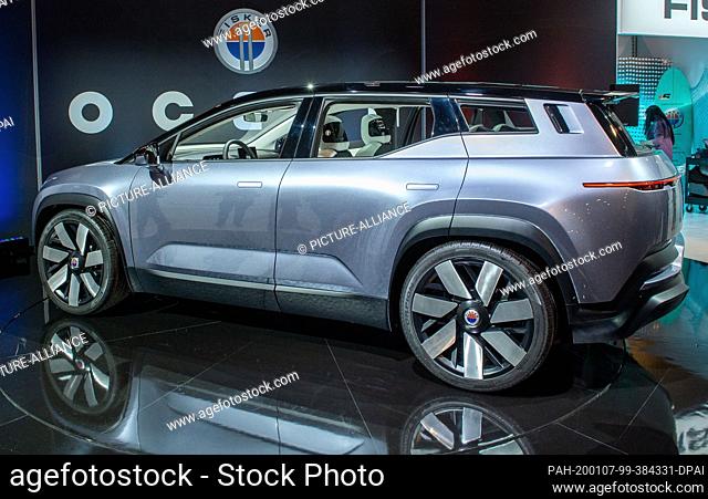 07 January 2020, US, Las Vegas: The Fisker Ocean electric car is on display at the CES technology fair in Las Vegas. A special feature of the car are solar...