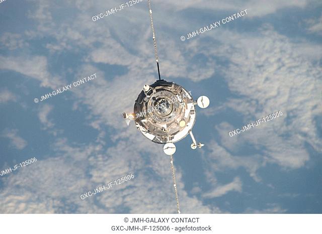 An unpiloted ISS Progress 33 cargo craft approaches the International Space Station. On June 30, the Progress undocked from the station and was commanded into a...