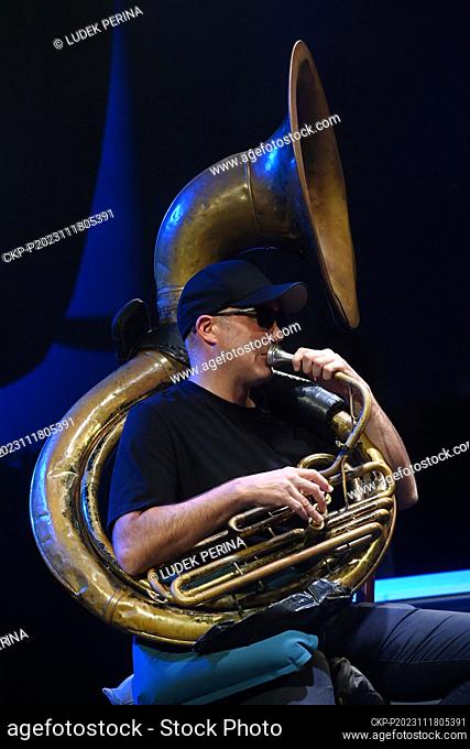 Sousaphone player Rafgee of Caribbean Delgres trio performed on the third and final day of the 27th Blues Alive International Music Festival Blues Alive in...