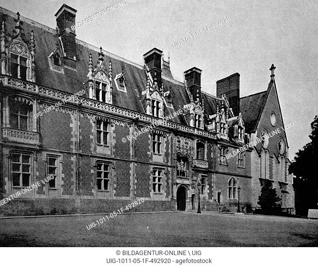 One of the first autotypes of chateau de blois, france, historical photograph, 1884
