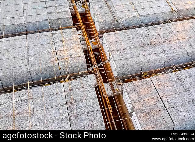 Construction of inter-storey floors during the construction of an apartment building. Empty floors