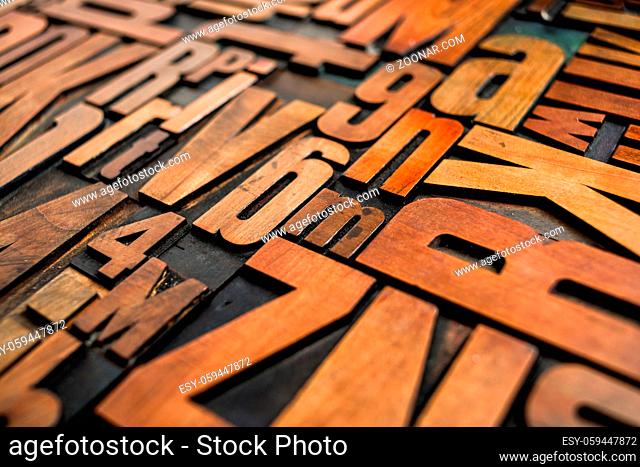 Antique letterpress wood type printing blocks
