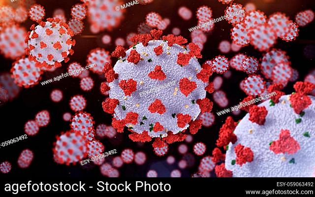 Coronavirus COVID-19 microscopic virus corona virus disease 3d illustration. 3D rendering of coronavirus. Coronavirus disease COVID-19 is an infectious disease...