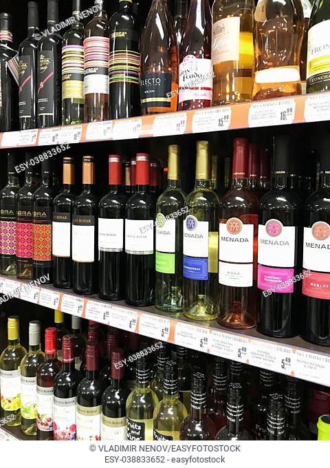 Pomorie, Bulgaria: Wine bottles in wine shop