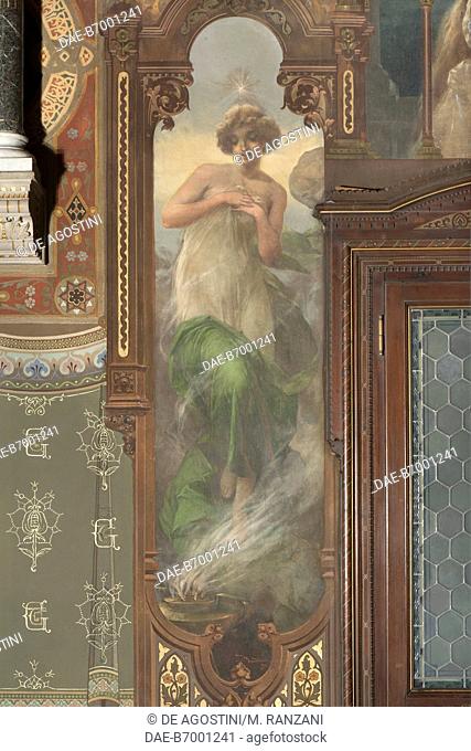 Virtue, overdoor fresco, 1901-1902, by Mario Chiodo Grandi (1872-1937), Wedding hall, Villa Ottolini Tosi, Busto Arsizio, Lombardy
