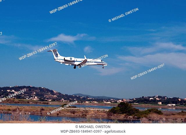 plane landing at Corfu Airport Corfu Greece
