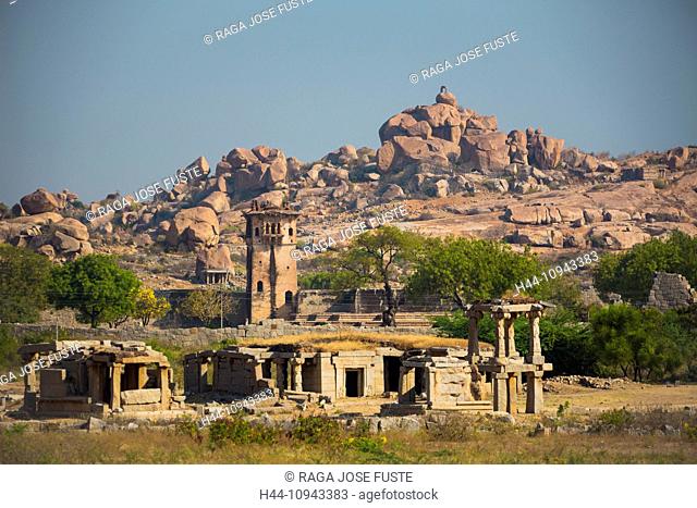 India, South India, Asia, Karnataka, Hampi, ruins, Vijayanagar, 15th century, World Heritage, Janana, Watch Tower, Lotus Palace, architecture, culture