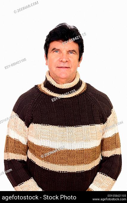 Studio shot of mature handsome man ready for winter isolated against white background