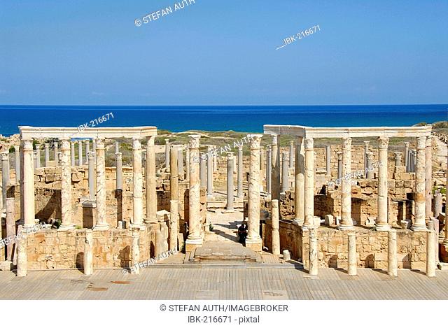 Stage with many pillars Roman theatre Leptis Magna Libya