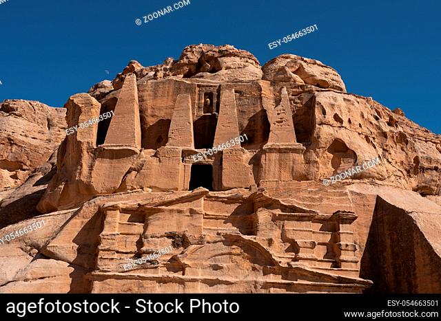 View from Siq of the ruins of City of Petra, Jordan