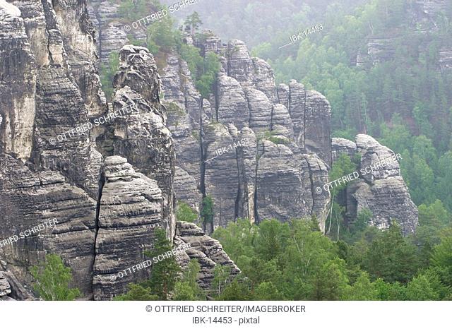 Germany, Saxony, Sandstone rocks, Saxony swiss. View to the sandstone rocks