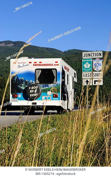 Camper, road sign, Trans Canada Highway, British Columbia, Canada